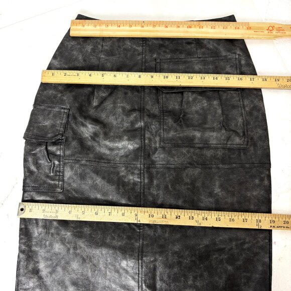 ASOS DESIGN Faux Leather Utility Midi Skirt Washed Black Size 6 - Picture 10 of 14